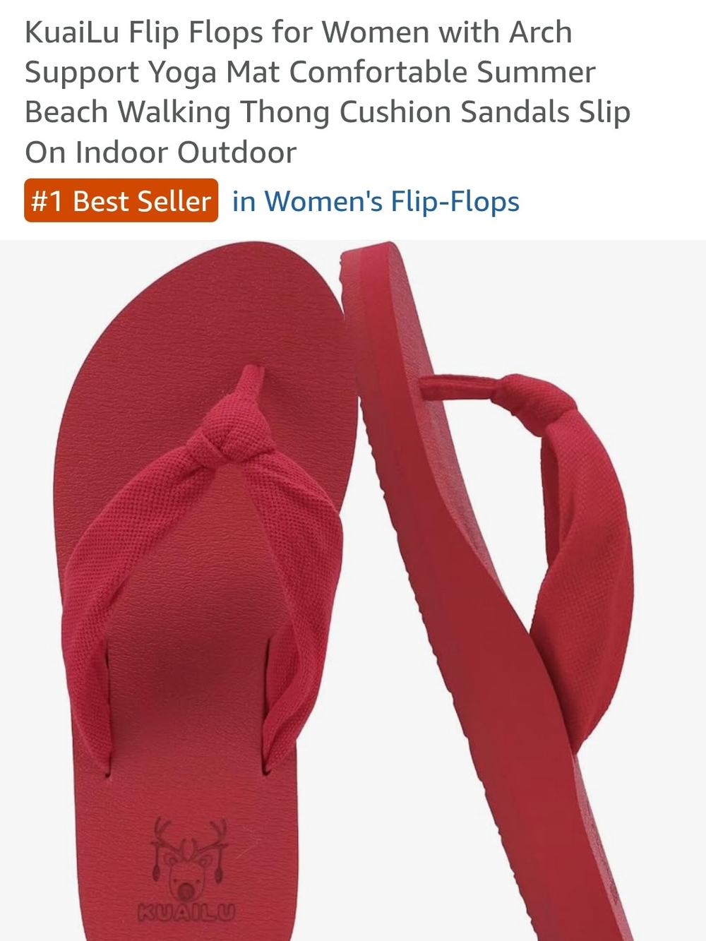 KuaiLu Women's Red Cushioned Thong Sandals with Arch Support